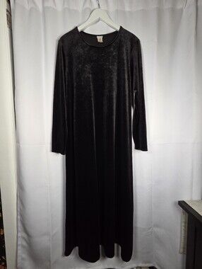 Vintage EILEEN FISHER Velvet Velour Long Sleeve Black Maxi Dress Size L Petite